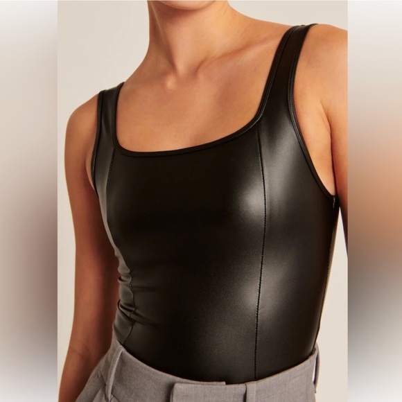 Abercrombie & Fitch Black Faux Leather Bodysuit S - Picture 2 of 8